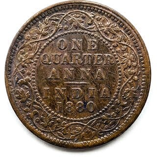 1 Quarter Anna 1880 British India old Victoria Rare Coin Silver Collection