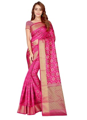 Generic Women's Kanjivaram Silk Saree with Blouse (Pink, 5 - 6 Mtrs)