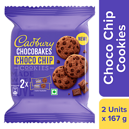 Cadbury Chocobakes Chocobakes Choco Chip Cookies - Delicious Treat, 2 x 167 g Multipack