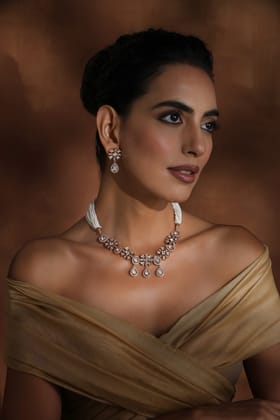 Ekanta White Polki Necklace Set-Polki