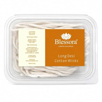 Desi Long Cotton Wicks Diya Batti - White Long Rui for Pooja | Long Lasting Aarti Use | Temple Daily Worship (Pack of 600 Pcs)