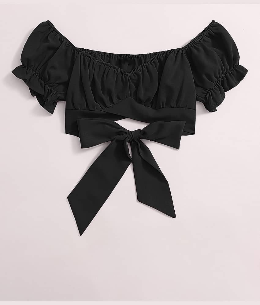 KAHARA Women's Polyester Crop Top ( Black )