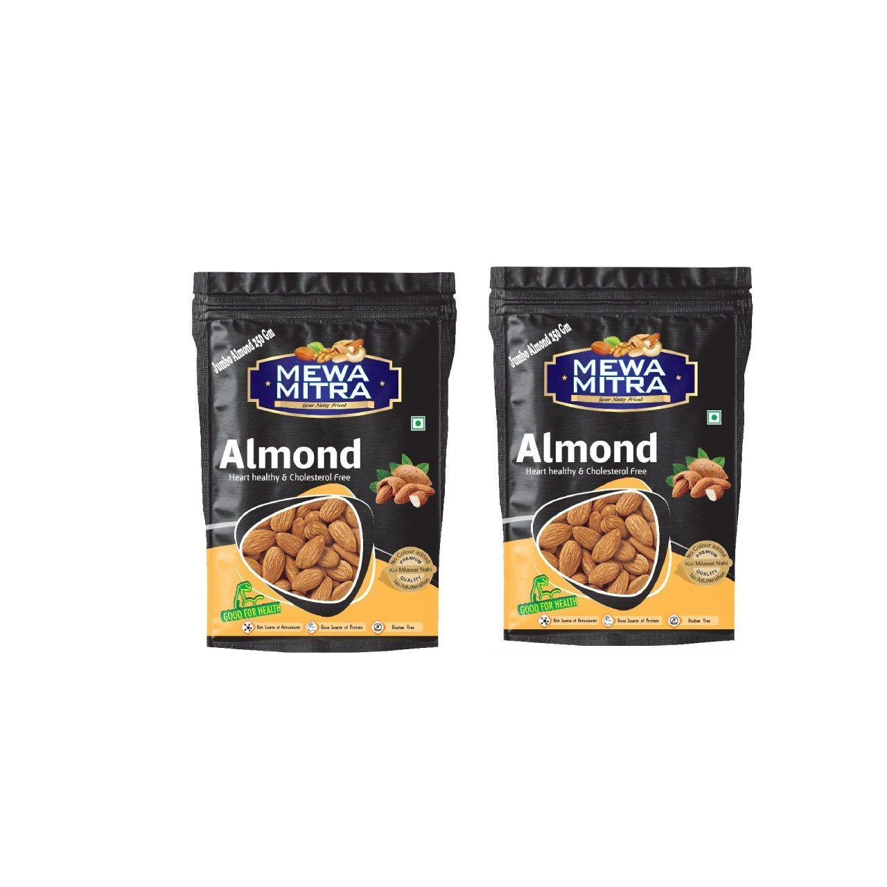 MewaMitra Jumbo Almonds 500g (Pack of 2 x 250g) | Premium Californian Badam Giri | Natural Raw Almonds | High Protein & Fiber Rich Dry Fruits