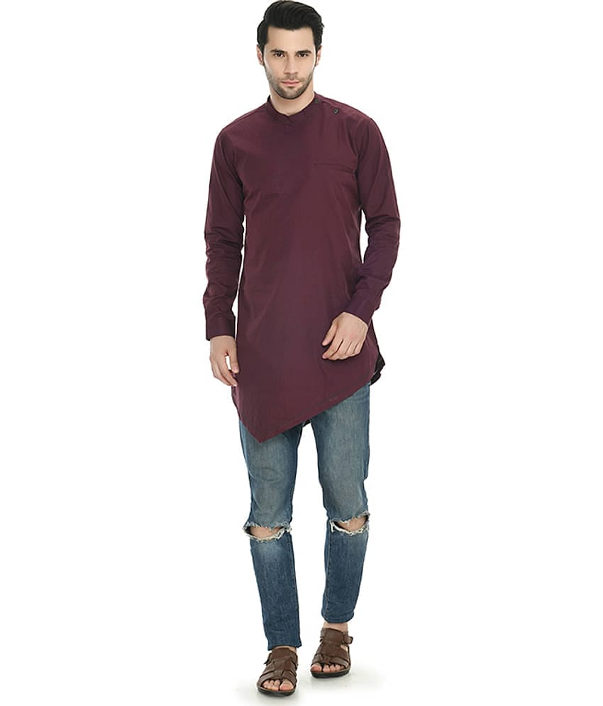 DESIGN TREND Maroon Cotton Kurta Single