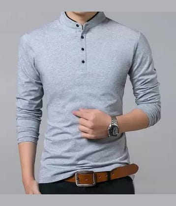 Alexender Cotton Regular Fit Printed Full Sleeves Men's Round T-Shirt - Grey ( Pack of 1 )
