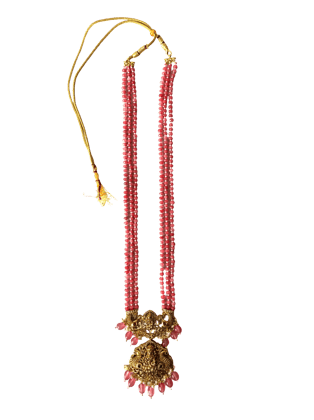 Elegant Pink Beads Chain with Gold Plated Pendant