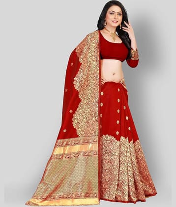 NENCY FASHIONS Banarasi Silk Embroidered Saree With Unstitched Blouse Piece ( Red )