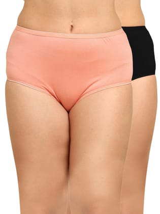 Bamboo Fabric Women's Hipster Panty | Peach and Black | Set of 2