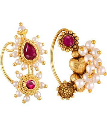 Vivastri's Premium Gucchedar Maharashtrian/Peackock Styled Nosepin Combo Set Of 2 For Ladies-VIVA1165-1168NTH-Press-Red