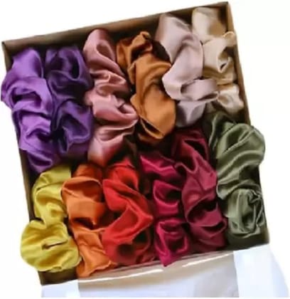 Elecsera Multicolor Satin Hair Scrunchies Combo Pack of 11 PCS Rubber Band (Multicolor)