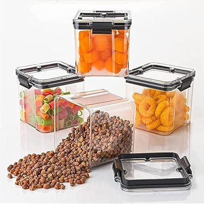 Air Tight Containers For Kitchen Storage Set, Plastic Boxes For Storage, Food Container Kitchen Organizer & Kitchen Accessories Items (400 Ml 4 Pic Plastic), Transparent