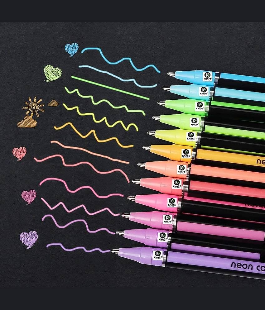 12 Pcs Neon Color Gel Pen Set (12pc Pastel Neon Pen Set)