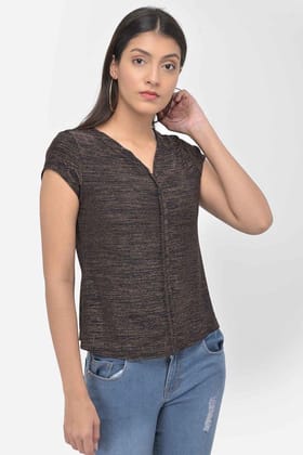 Latin Quarters Dyed Blended V Neck Women's Regular Fit Knit Top