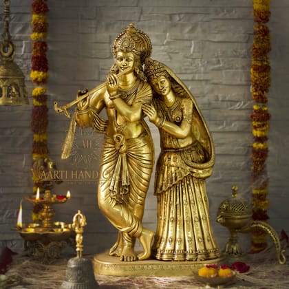 Romantic Brass Radha krishna Pair In Tribhanga Posture - Symbol of Love In Inch-Spirituality