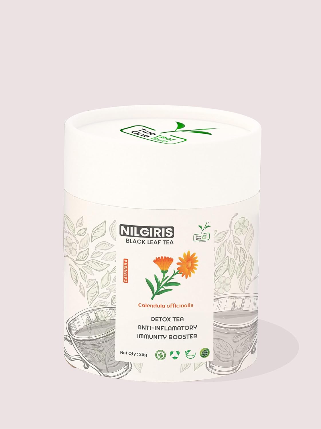 Two Leaf One Bud Nilgris Black Leaf Tea - Calendula 25 Gms