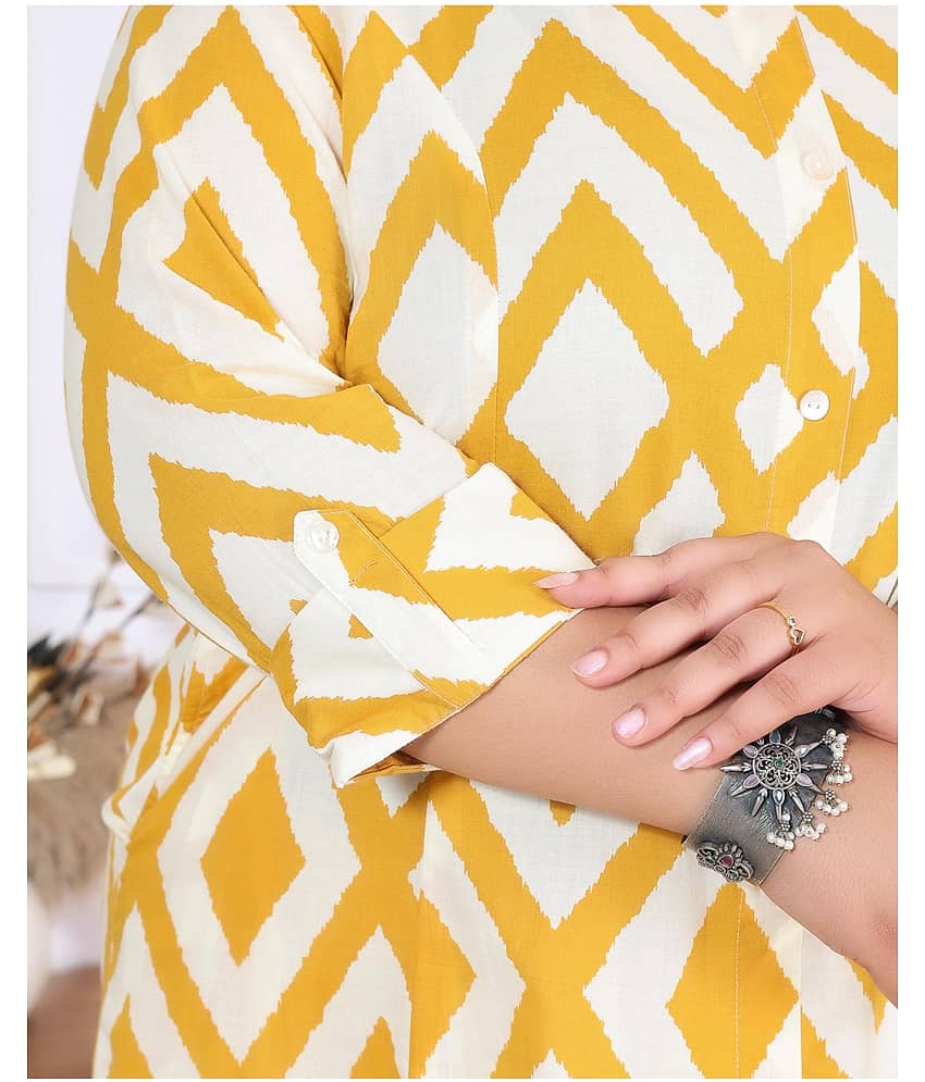 Label Flavia Women Cotton Printed A-line Kurti ( Yellow )
