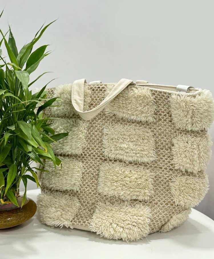 Beige Pom Pom HandBag For Women