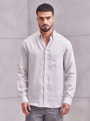 Aldeno Men Regular Fit Solid Light grey Linen Shirt (MAYO)-S
