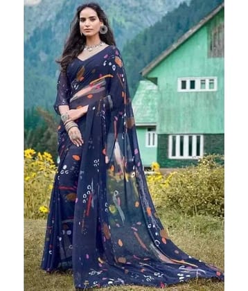Kanooda Prints Georgette Printed With Unstitched Blouse Piece ( Navy Blue )
