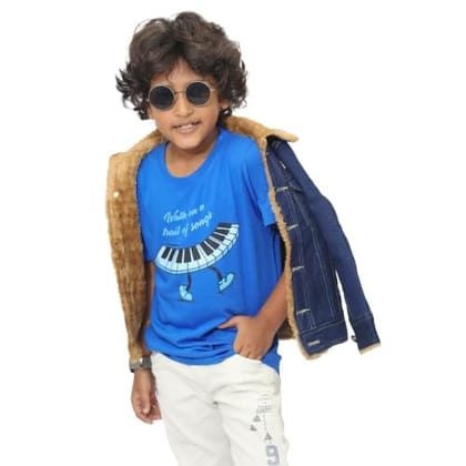 KUCHU Unisex T-Shirt | Walk On A Trail of Song Print | 8–9 Years | Cotton Fabric | Breathable | Casual Wear | Graphic Tee | Everyday Wear Blue KUCHU Unisex T-Shirt | Walk On A Trail of Song Print | 8–9 Years | Cotton Fabric | Breathable | Casual Wear | Graphic Tee | Everyday Wear Blue