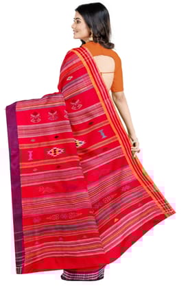 Red Ganjam Bomkai Handloom Cotton Saree