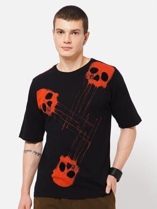 Punk DOT-SKULL Black Oversized Gothic T shirt-L / Black / DOT-SKULL