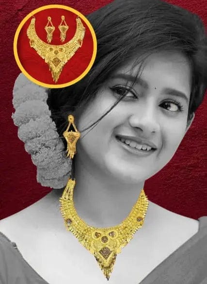 Elegant 1 Gram Gold Necklace Set with Earrings - Minimalist Chic