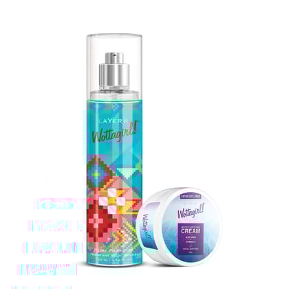 Layer'r Wottagirl Pure Paradise Body Splash For Women 135ml with Wottagirl Moisturizing Cream For All Skin Types 50gm