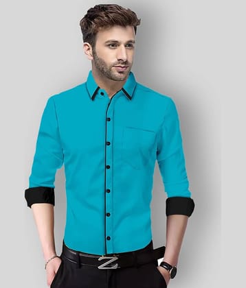 P&V - Blue Cotton Slim Fit Men's Casual Shirt (Pack of 1 )