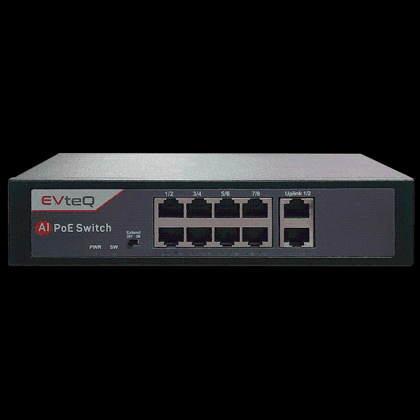 EVTEQ EV08F2GE 8 Port 10/100 Mbps PoE Switch, 2 Gigabit Uplink Ports, IEEE 802.3af/at, Plug & Play, Metal Body