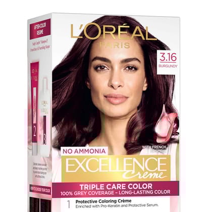 L'Oreal Paris Excellence Creme Hair Color, 3.16 Burgundy, 72ml+100g L'Oreal Paris Excellence Creme Hair Color, 3.16 Burgundy, 72ml+100g - Shade 3.16 Burgundy / 1 count (Pack of 1)