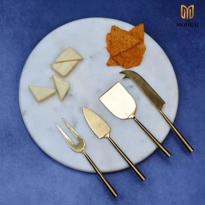 Marble Cheese Board with Knives White