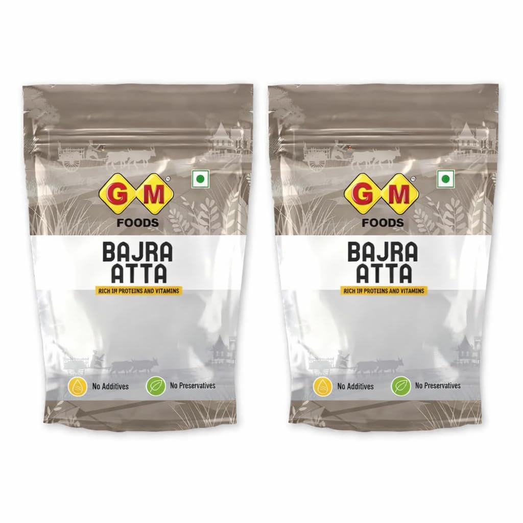 GM Foods Bajra Atta 500g (Pack of 2)|High Fiber Millet Flour | Rich in Protein, Iron & Vitamins | Stone Ground | No Additives or Preservatives|Healthy Flour for Roti, Paratha, Khichdi,Baking & Cooking