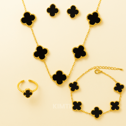 Anti Tarnish Floral Radiance – Long-lasting 4-Piece Jewellery Gift Set-Black