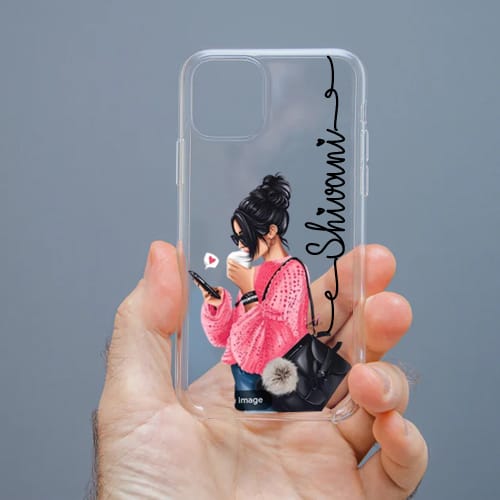 Personalized Cute Girl Transparent Silicon Case Customised with Name for Oppo, Vivo, Redmi, Realme, Poco, Mi, OnePlus, Samsung, iPhone, and More - design 34