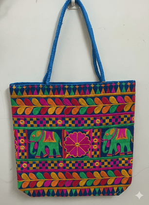 Baggz And Baggz Premium Jute Handbag (Royal Blue, Free Size) | Elephant and Floral Embroidery | Festive Gifting Baggz And Baggz Premium Jute Handbag (Royal Blue, Free Size) | Elephant and Floral Embroidery | Festive Gifting
