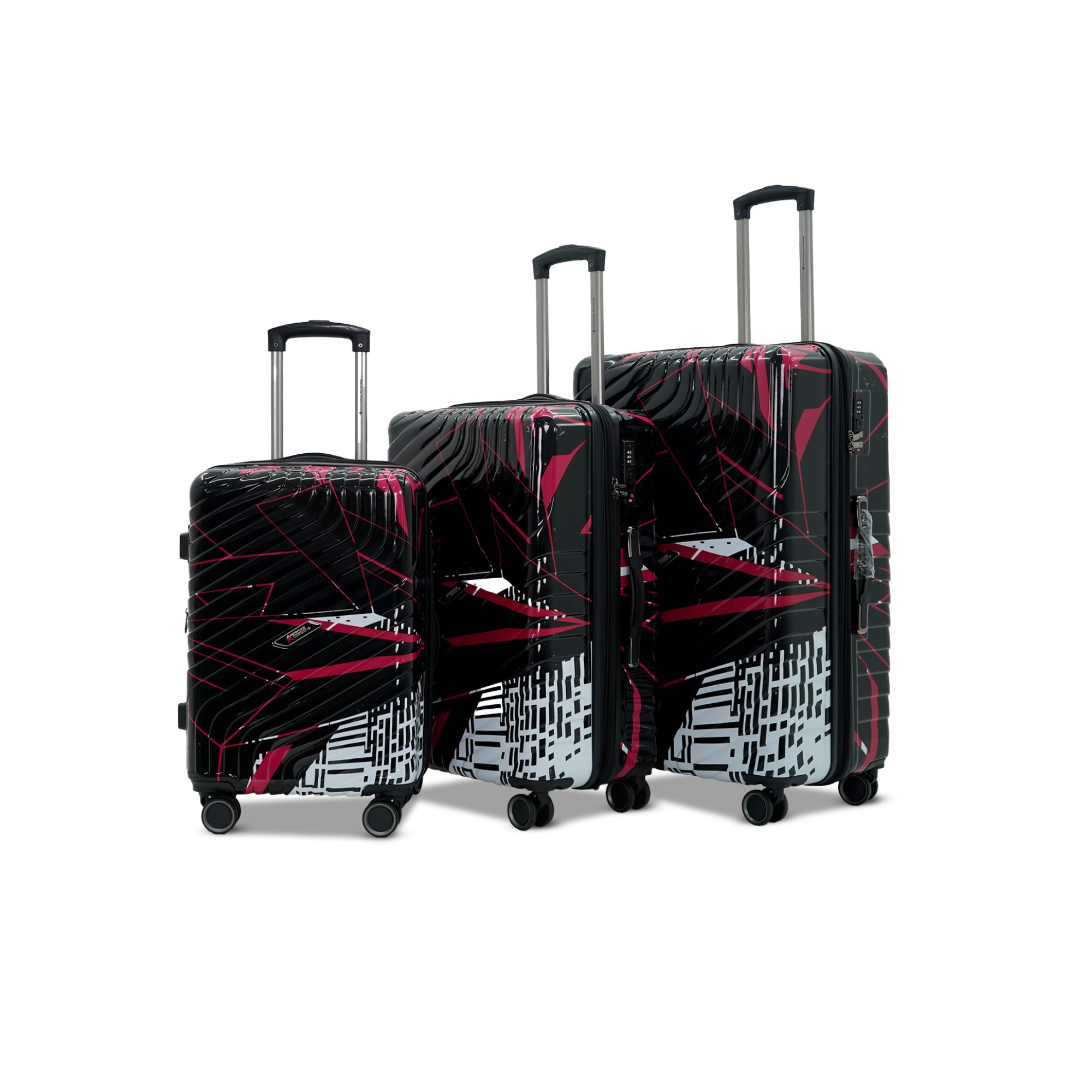 AMERICAN TRAVELLER Urban Kingdom 8802 3-Piece Polycarbonate Luggage Set with 360 Dual Wheels, TSA Lock & Expandable Design Stylish, Lightweight & Durable (1, Black)