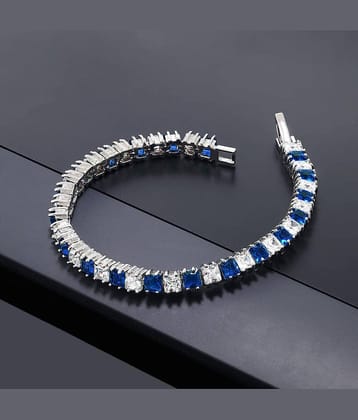 ZIVOM® Classic Dainty Princess Cut Square Cubic Zirconia Blue Sapphire Simulant Tennis Bracelet For Women Girls