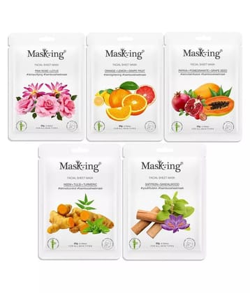 Masking Bamboo Pink Rose Orange Papaya Neem Saffron Face Sheet Mask 100 ml Pack of 5