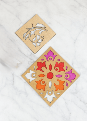 The Mohraj DIY Floral Rangoli Kit with 2 Stencils and 3 Vibrant Colors
