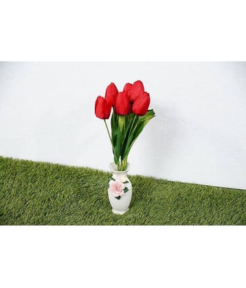 YUTIRITI Tulips Red Artificial Flowers Bunch - Pack of 7
