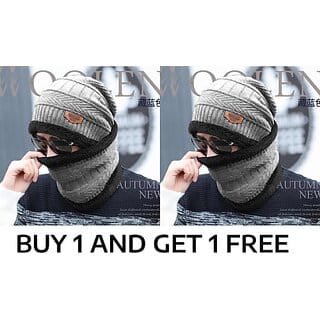 (Pack of 2) Fashlook Woolen Winter Caps for Men  Beige, Casual