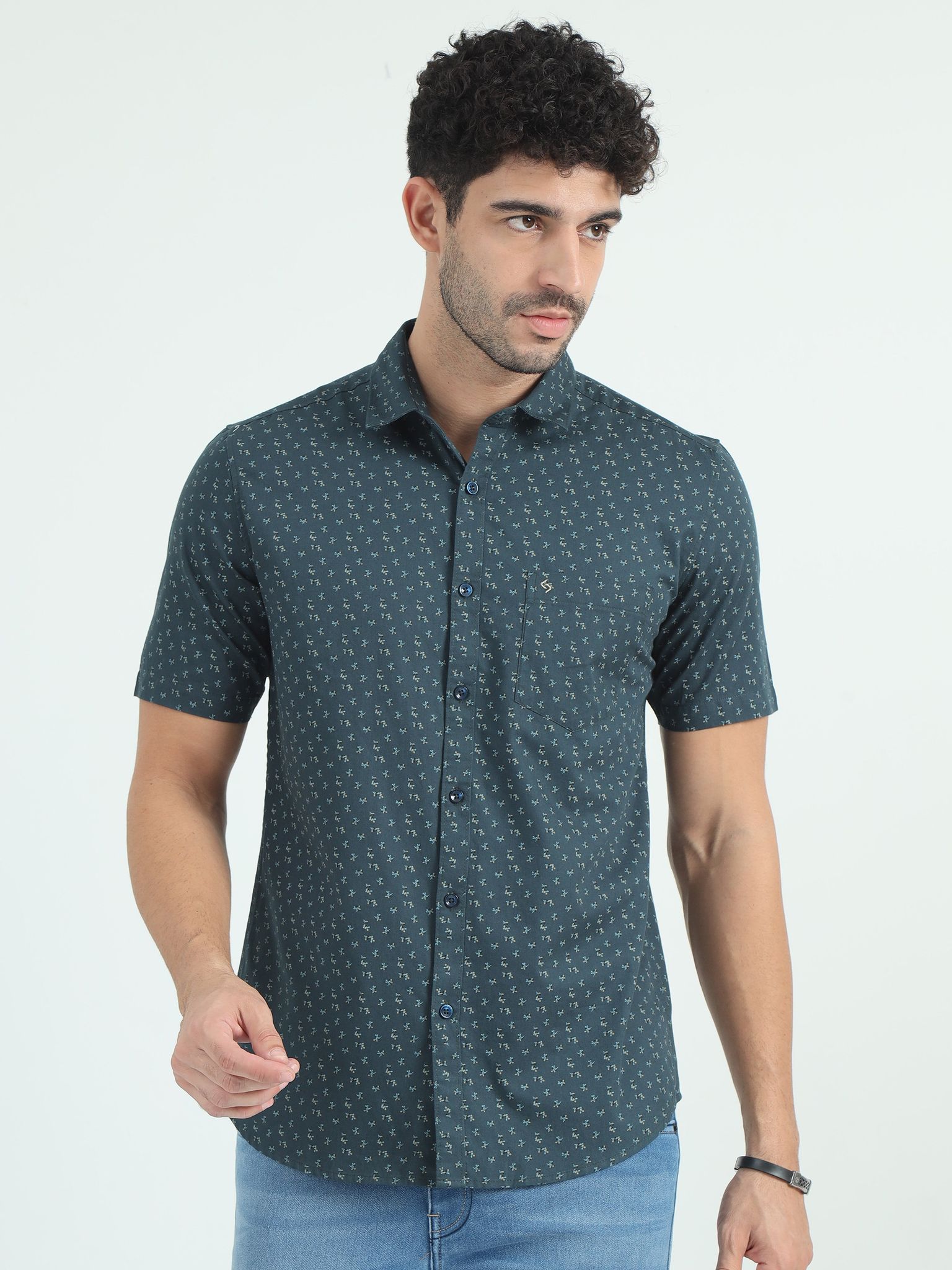 Classic Polo Men's Polo Neck Cotton Dr.Green Slim Fit Printed Shirt | SP1-49 B-HS-PRT-SF