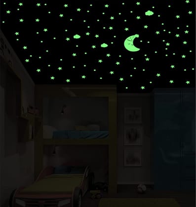 DreamKraft 60 Pieces Glow in The Dark Sticker - Adorable Sleeping Moon with Cloud and Stars Design