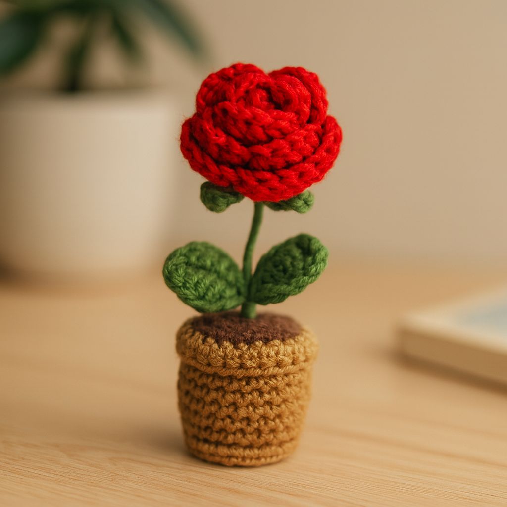Crochet Rose Pot