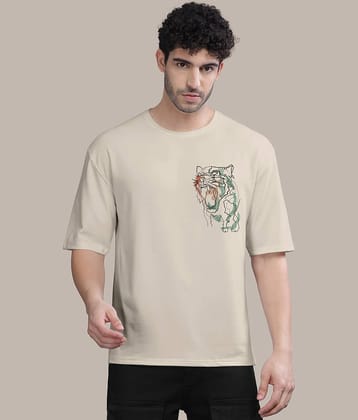 BULLMER Pack of 1 Cotton Blend Oversized Fit Men's T-Shirt ( Off White )