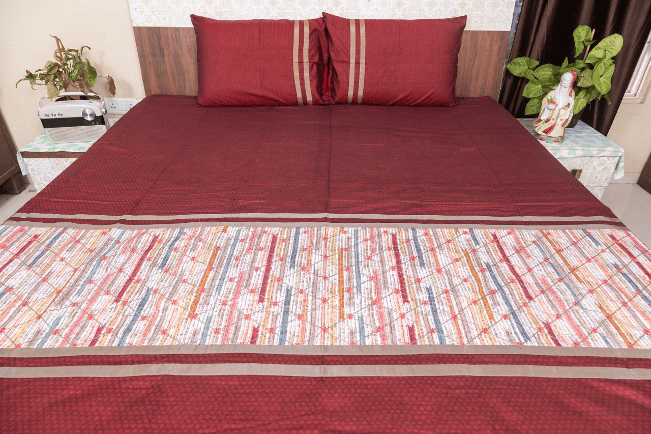Premium King Size Cotton Bed Cover, Elegantly Embroidered With 2 Pillow Covers (Model1)