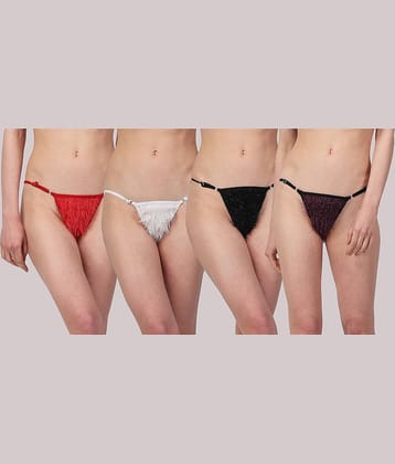 D Naked Pack of 4 Blended Solid Women's G-Strings ( Multi Color )