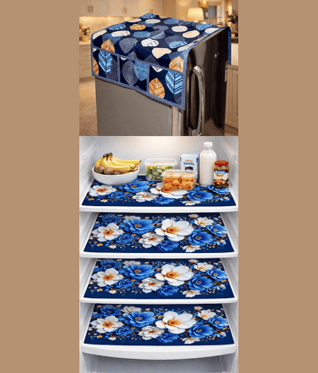 THE LION'S SHARE PVC Floral Fridge Mat & Cover ( 42 30 ) Pack of 5 - Pink