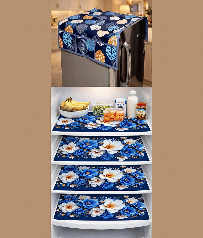 THE LION'S SHARE PVC Floral Fridge Mat & Cover ( 42 30 ) Pack of 5 - Pink